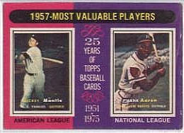 1975 Topps Mini Baseball Cards      195     Mickey Mantle/Hank Aaron MVP